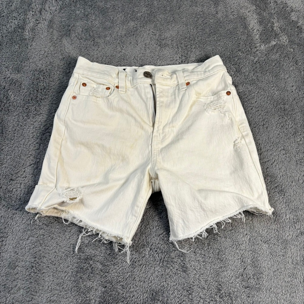 Gap Cheeky Midi Short High Rise Off White Distressed Denim Shorts Size 24 00R